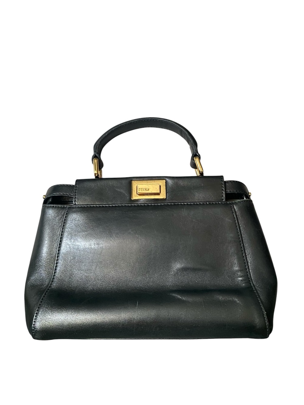 Fendi Mini Black Leather Top-Handle Satchel with Gold Hardware